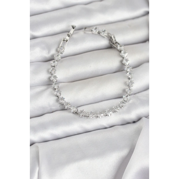 Kare Zirkon Taşlı Gümüş Renk Pirinç Su Yolu Kadın Bileklik