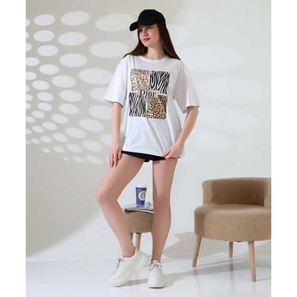 Karma desenli oversize tişört