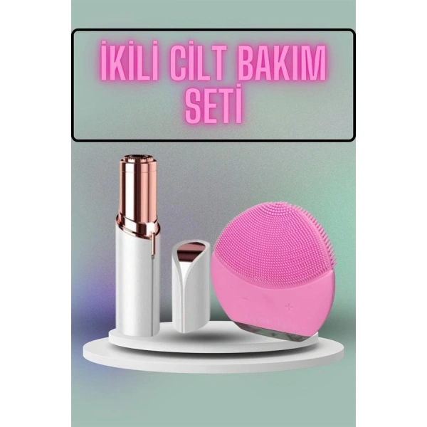 KAŞ BIYIK VE YÜZ EPİLASYON ALETİ VE TİTREŞİMLİ YÜZ TEMİZLEME MASAJ ALETİ İKİLİ SET