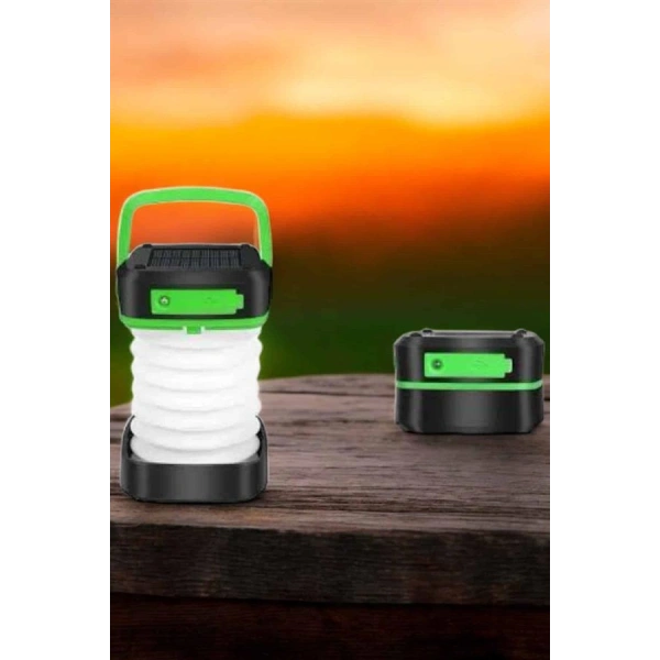 Katlanabilir Kamp Lambası Solar Fener Görünümlü 3 Kademeli Şarjlı