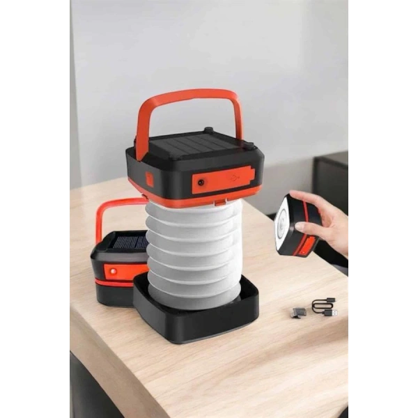 Katlanabilir Kamp Lambası Solar Fener Görünümlü 3 Kademeli Şarjlı