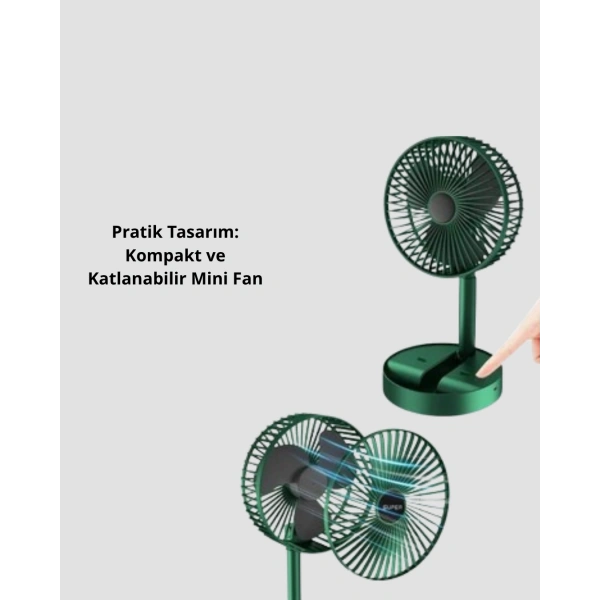 Katlanabilir Mini Fan – 3 Kademeli Soğutma, Şarjlı