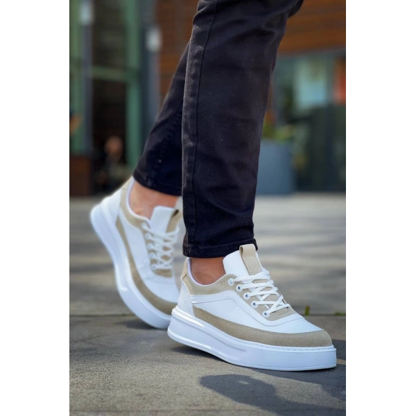 KB-006 Kuback Beyaz Cilt Bej Süet  Yüksek Taban Bağcıklı Günlük Erkek Ayakkabı