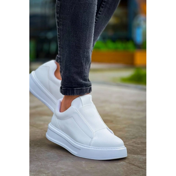 KB-007  Kuback  Beyaz Yüksek Taban Tek Bant Bağcıksız Günlük Erkek Ayakkabı