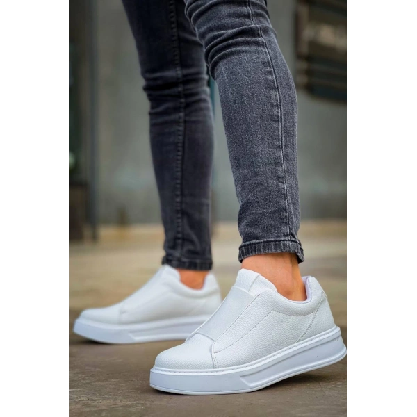 KB-007  Kuback  Beyaz Yüksek Taban Tek Bant Bağcıksız Günlük Erkek Ayakkabı