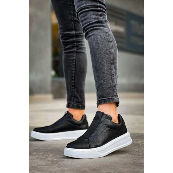 KB-007  Kuback Siyah Beyaz Yüksek Taban Tek Bant Bağcıksız Günlük Erkek Ayakkabı