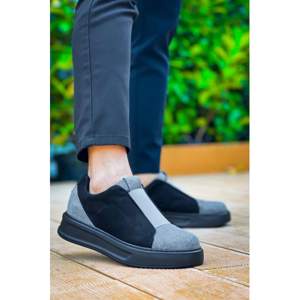 KB-007  Kuback Siyah Gri Siyah Yüksek Taban Tek Bant Bağcıksız Günlük Erkek