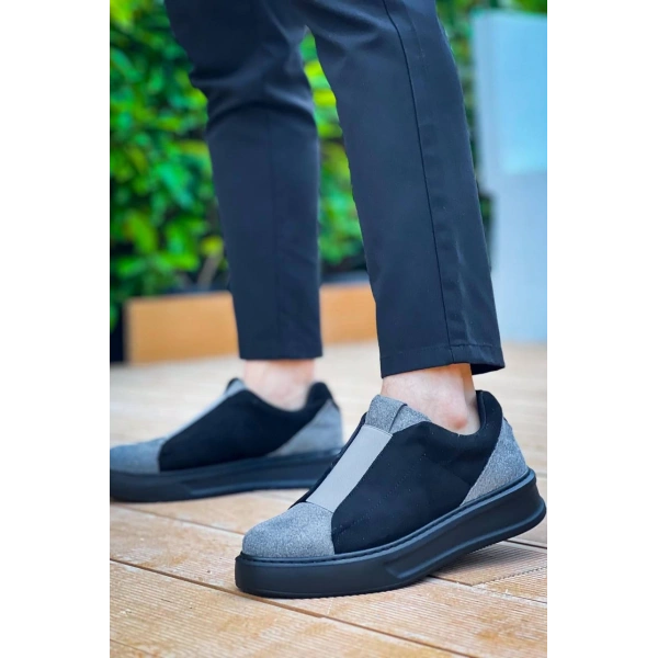 KB-007  Kuback Siyah Gri Siyah Yüksek Taban Tek Bant Bağcıksız Günlük Erkek