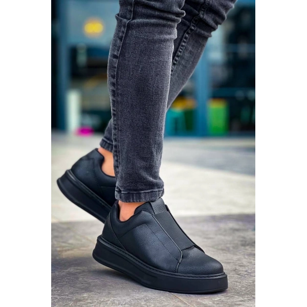 KB-007  Kuback Siyah Siyah Yüksek Taban Tek Bant Bağcıksız Günlük Erkek Ayakkabı