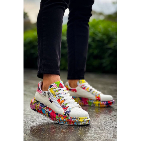 KB-02  Kuback Bağcıklı Crocodile Beyaz Kırmızı Günlük Erkek Ayakkabı