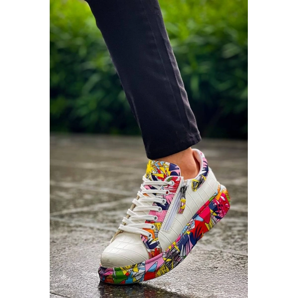 KB-02  Kuback Bağcıklı Crocodile Beyaz Kırmızı Günlük Erkek Ayakkabı