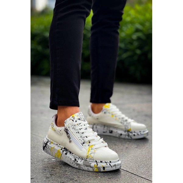 KB-02  Kuback  Bağcıklı Crocodile Beyaz Sarı Günlük Erkek Ayakkabı
