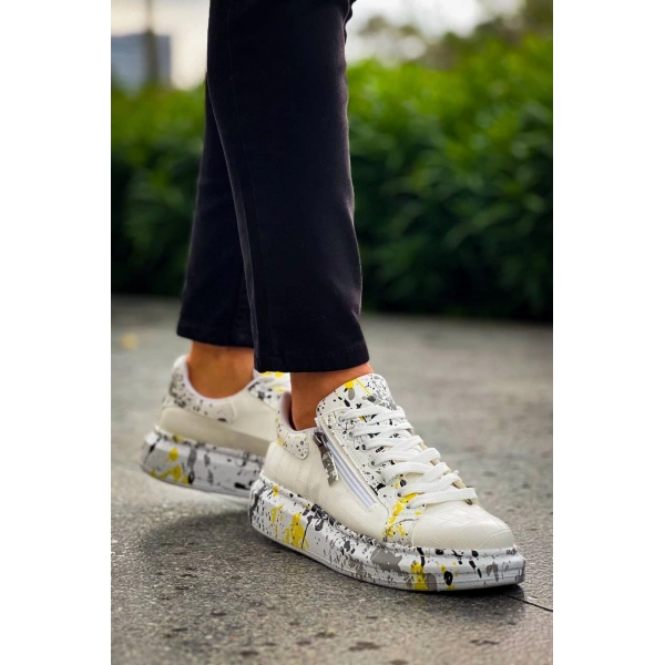 KB-02  Kuback  Bağcıklı Crocodile Beyaz Sarı Günlük Erkek Ayakkabı