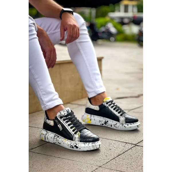 KB-02  Kuback Bağcıklı Crocodile Siyah Sarı Günlük Erkek Ayakkabı