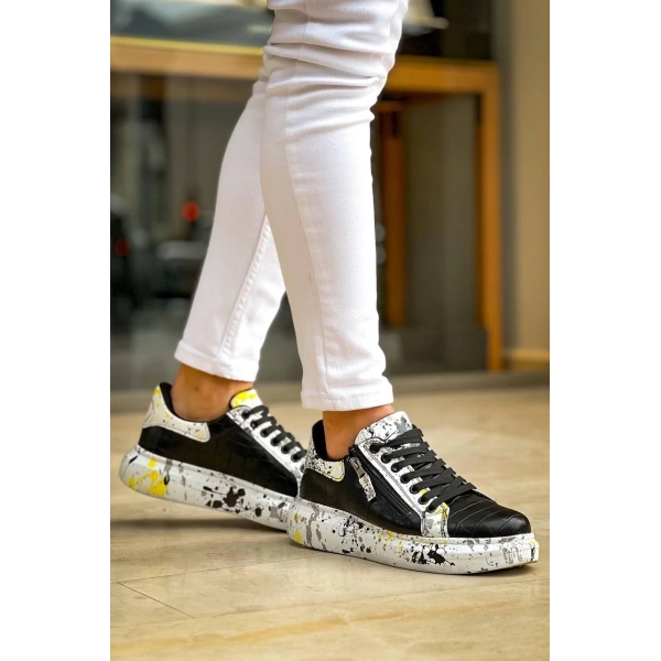 KB-02  Kuback Bağcıklı Crocodile Siyah Sarı Günlük Erkek Ayakkabı