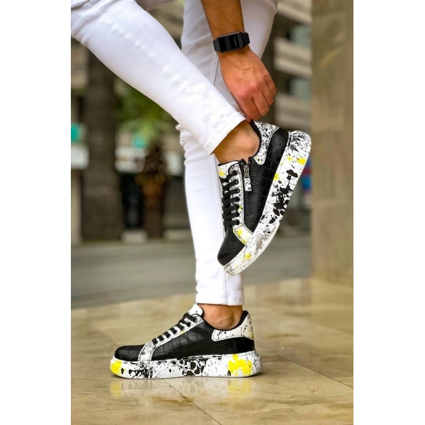 KB-02  Kuback Bağcıklı Crocodile Siyah Sarı Günlük Erkek Ayakkabı