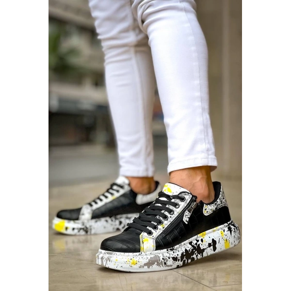 KB-02  Kuback Bağcıklı Crocodile Siyah Sarı Günlük Erkek Ayakkabı