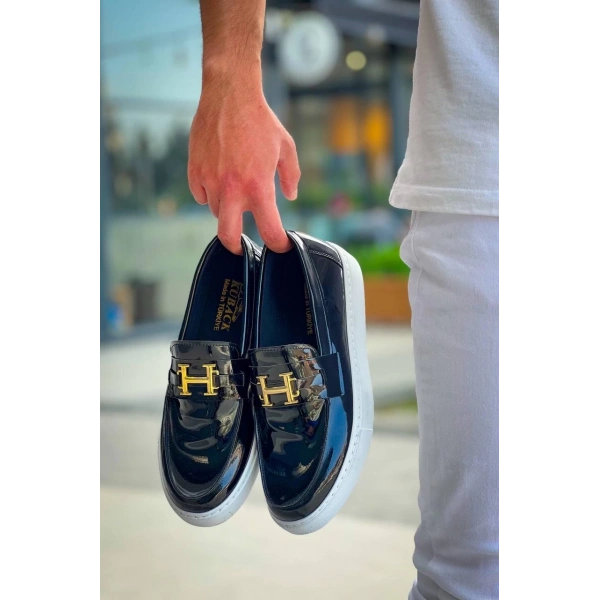 KB-027  Kuback Bağcıksız Siyah Rugan H Günlük Erkek Ayakkabı