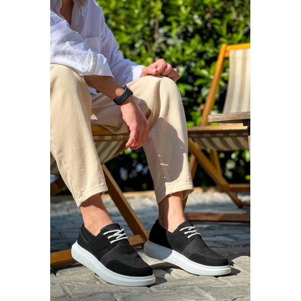 KB-042  Kuback Bağcıklı  Siyah Deri Tozu Beyaz Taban Günlük Erkek Ayakkabı