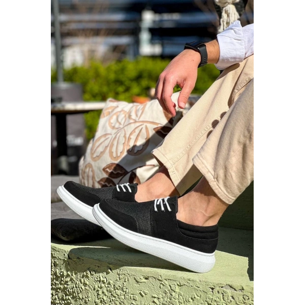 KB-042  Kuback Bağcıklı  Siyah Deri Tozu Beyaz Taban Günlük Erkek Ayakkabı