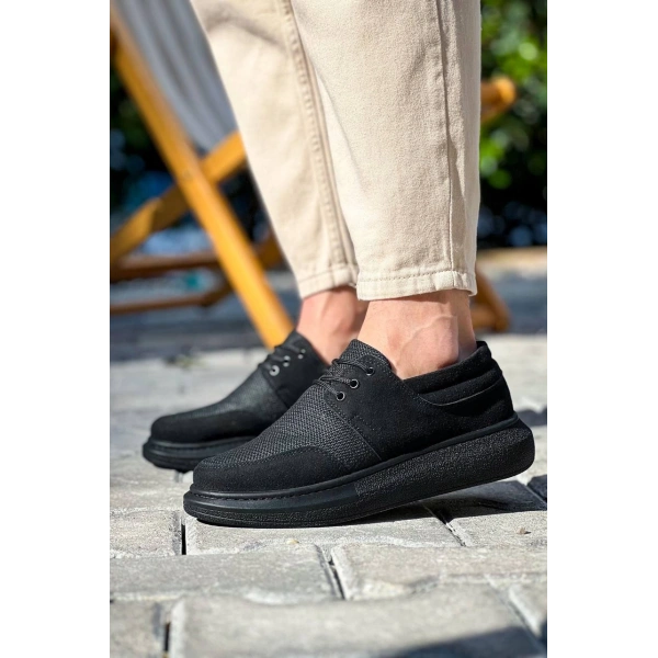 KB-042  Kuback Bağcıklı  Siyah Deri Tozu Siyah Taban Günlük Erkek Ayakkabı