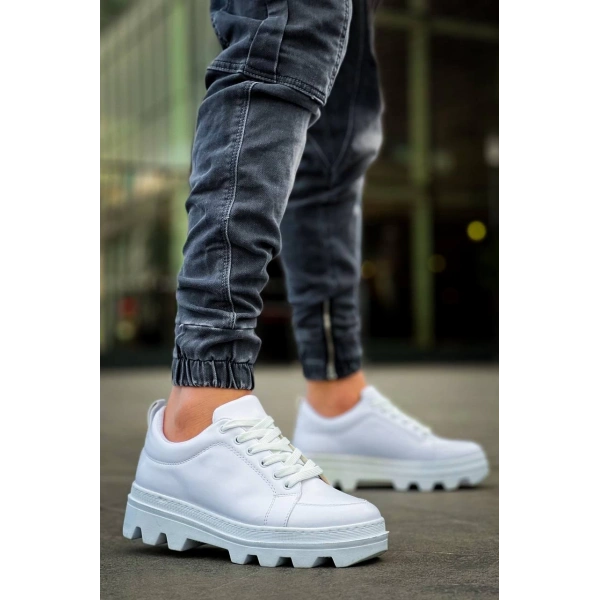 KB-056 Kuback Beyaz Cilt Beyaz Yüksek Taban Günlük Spor Ayakkabı