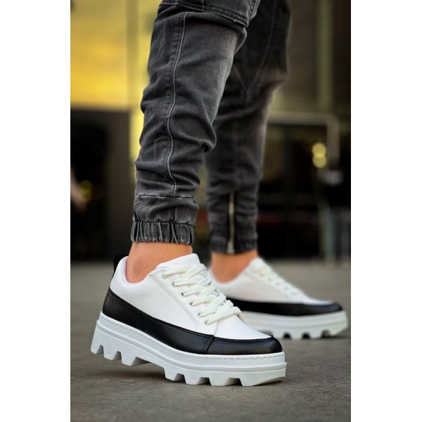 KB-056 Kuback Beyaz Siyah Detaylı Beyaz Yüksek Taban Günlük Spor Ayakkabı