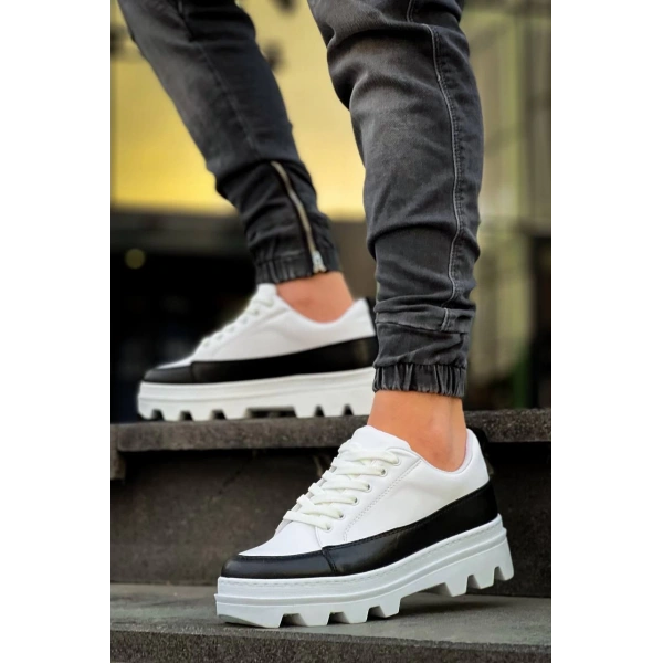 KB-056 Kuback Beyaz Siyah Detaylı Beyaz Yüksek Taban Günlük Spor Ayakkabı