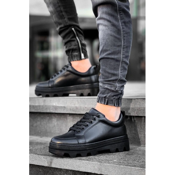 KB-056 Kuback Siyah Cilt Siyah Yüksek Taban Günlük Spor Ayakkabı