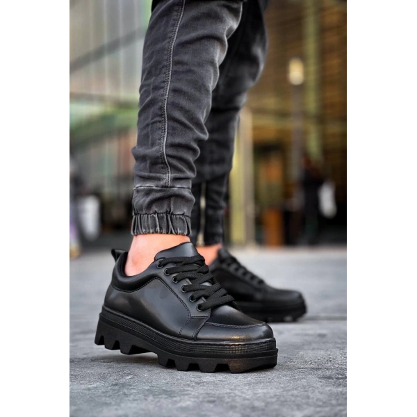 KB-056 Kuback Siyah Cilt Siyah Yüksek Taban Günlük Spor Ayakkabı