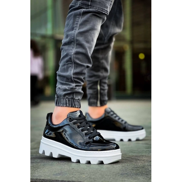 KB-056 Kuback Siyah Rugan Beyaz Yüksek Taban Günlük Spor Ayakkabı