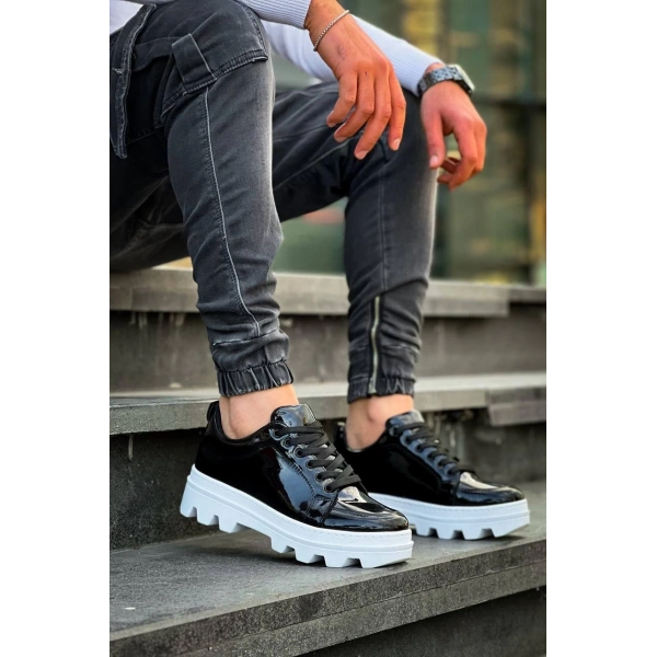 KB-056 Kuback Siyah Rugan Beyaz Yüksek Taban Günlük Spor Ayakkabı