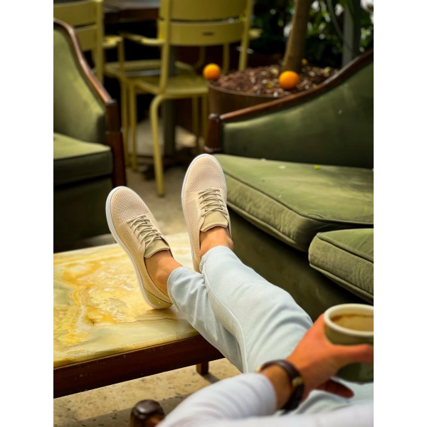 KB-101 Kuback Bej Triko Bağcıklı Günlük Erkek Ayakkabı