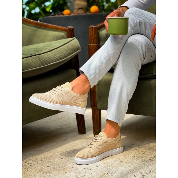 KB-101 Kuback Bej Triko Bağcıklı Günlük Erkek Ayakkabı