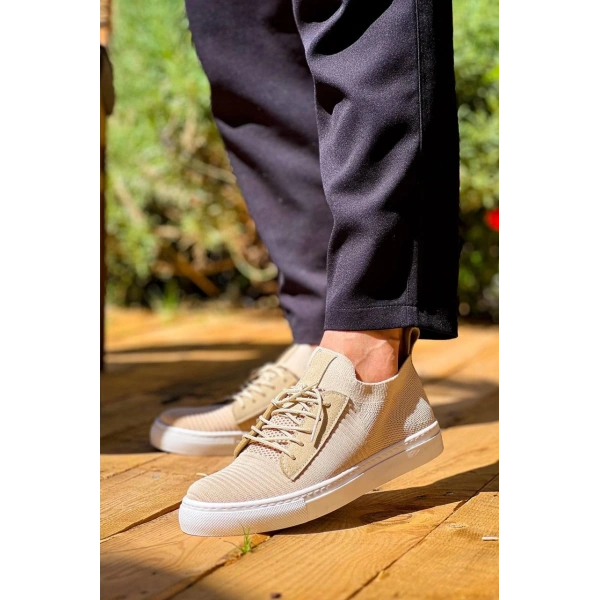 KB-110  Kuback Bej Triko Yüksek Taban Bağcıklı Günlük Erkek Ayakkabı