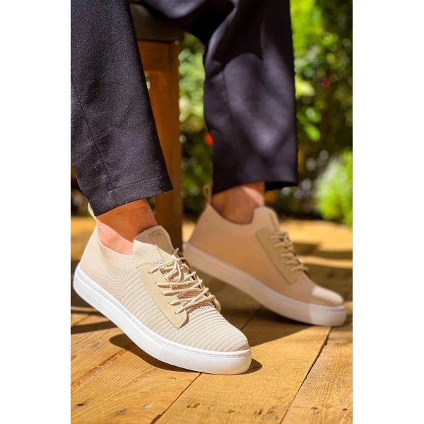 KB-110  Kuback Bej Triko Yüksek Taban Bağcıklı Günlük Erkek Ayakkabı