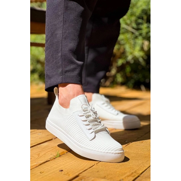 KB-110  Kuback Beyaz Triko Yüksek Taban Bağcıklı Günlük Erkek Ayakkabı