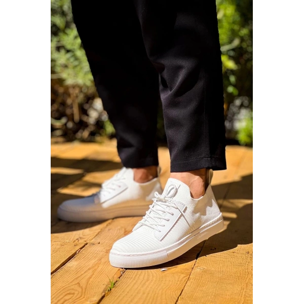 KB-110  Kuback Beyaz Triko Yüksek Taban Bağcıklı Günlük Erkek Ayakkabı