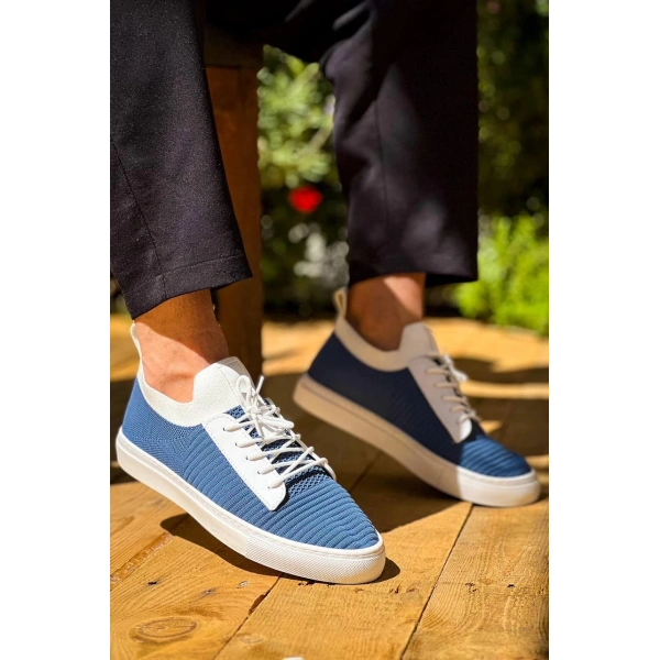 KB-110  Kuback Mavi Triko Yüksek Taban Bağcıklı Günlük Erkek Ayakkabı