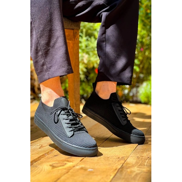 KB-110  Kuback Siyah Triko Siyah Yüksek Taban Bağcıklı Günlük Erkek Ayakkabı