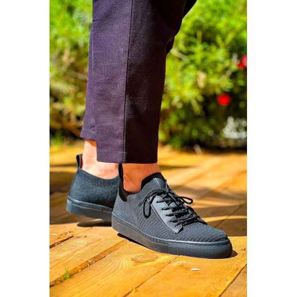 KB-110  Kuback Siyah Triko Siyah Yüksek Taban Bağcıklı Günlük Erkek Ayakkabı