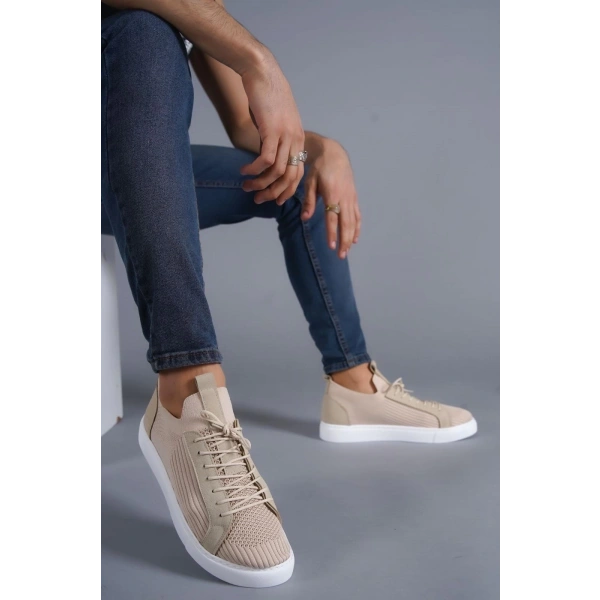 KB-112   Kuback Bej Triko Bağcıklı  Günlük Erkek  Ayakkabı