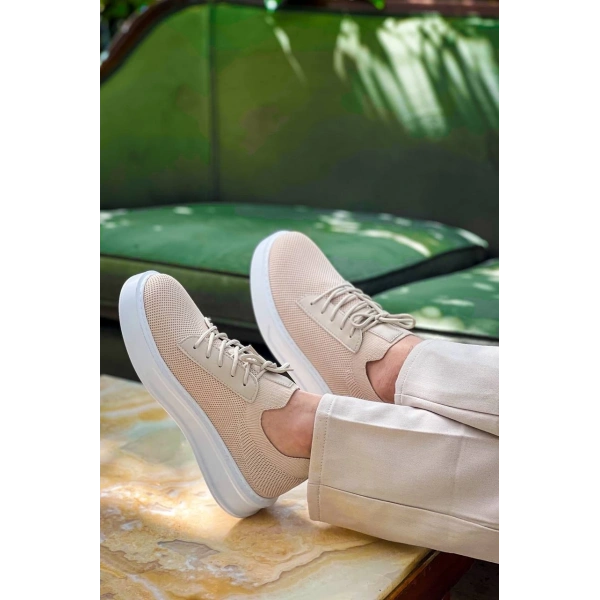 KB-116 Kuback Bej Bağcıklı Triko Günlük Erkek Ayakkabı