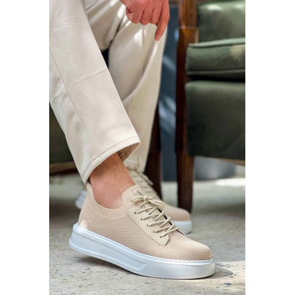 KB-116 Kuback Bej Bağcıklı Triko Günlük Erkek Ayakkabı