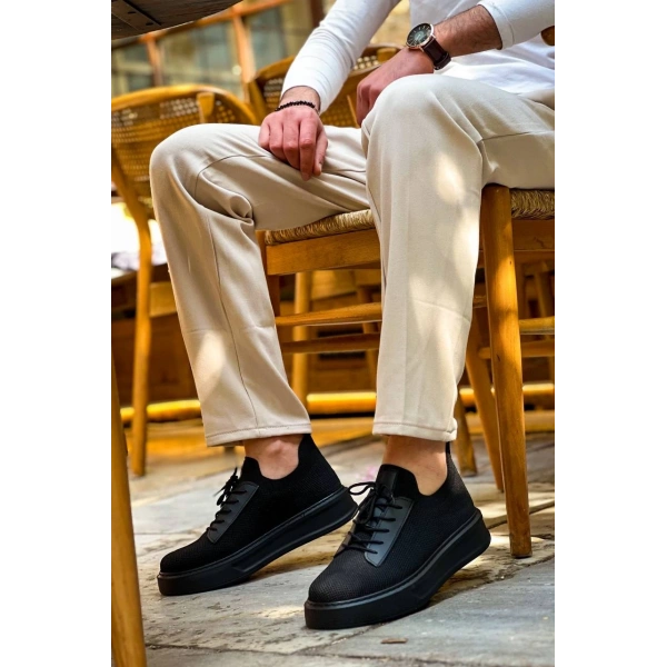 KB-116 Kuback Siyah Siyah Taban Bağcıklı Triko Günlük Erkek Ayakkabı