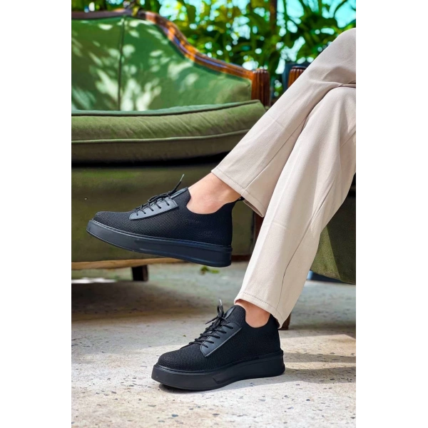 KB-116 Kuback Siyah Siyah Taban Bağcıklı Triko Günlük Erkek Ayakkabı