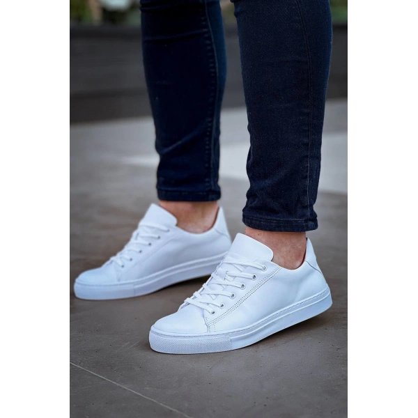 KB-122  Kuback Beyaz Cilt Yüksek Taban Bağcıklı Günlük Erkek Ayakkabı