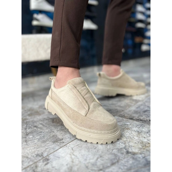 KB-703 Kuback Bej Süet Lastikli Günlük Erkek Ayakkabı
