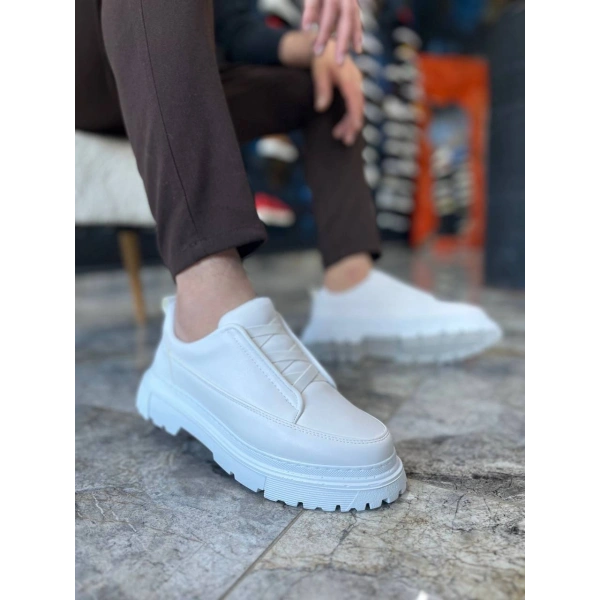 KB-703 Kuback Beyaz Cilt Lastikli Günlük Erkek Ayakkabı