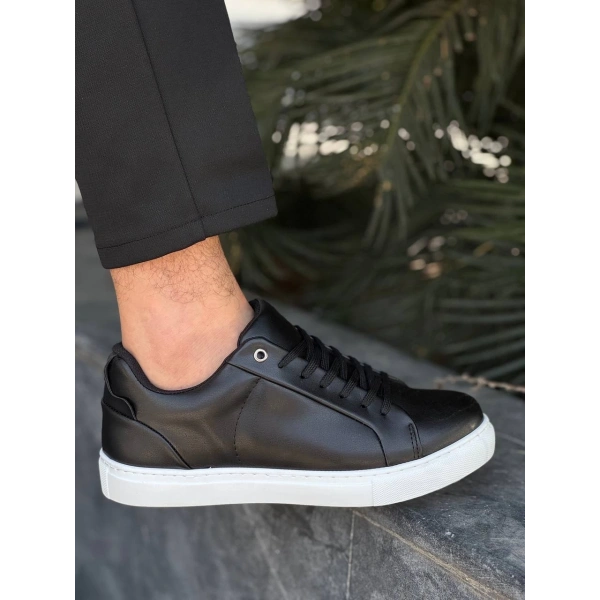 KB-BX1  Kuback Siyah Cilt Yüksek Beyaz Taban Günlük Erkek Ayakkabı